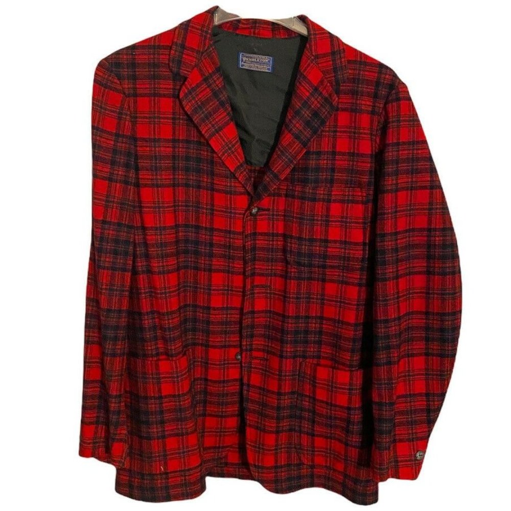 Pendleton Men's Overcoat Size 36 Vintage Colorful Check Plaid Thin Pure Wool